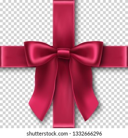 3d realistic vector red velvet bow on transparent background, template for you gift card, invitation or packaging.