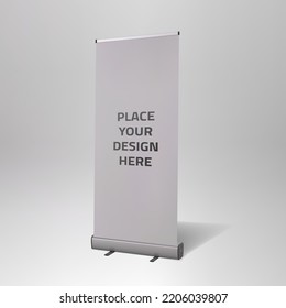3D realistic vector rollup roll up mockup mock up illustration on white background. Vector illustration