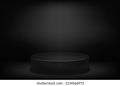 3d realistic vector round stage on dark background.Black round podium for product demonstration and advertising.