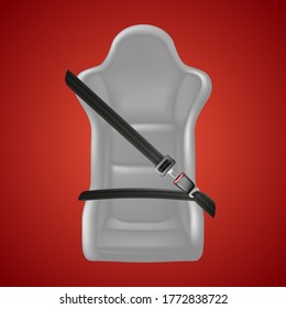 3d realistic vector safety background on red. Fasten your seat sign with fasten belt and car seat.