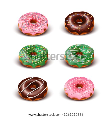 3d realistic vector set of glazed doughnuts.