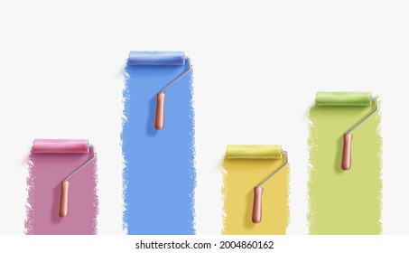 3d realistic vector set of paint rollers blushes.