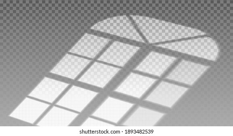 3d realistic vector shadow of old fashioned window overlays on transparent background. Sun light on the floor forming shapes.