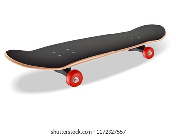 3d Realistic Vector Skateboard With Red Wheels.