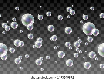 3d realistic vector soapy fun rainbow bubbles, isolated.