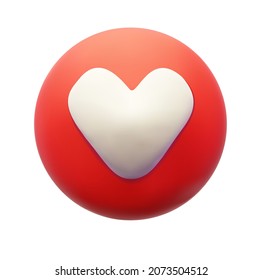 3d realistic vector social media icon of like heart on the red color button to comment follower, approve feedback, good rating concepts. Rendering illustration of isolated cute cartoon web sign.