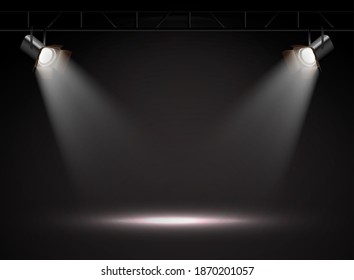3d realistic vector spot lights in the darkness.