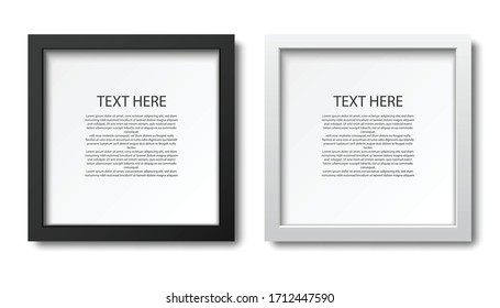 3d Realistic Vector Square Picture Frame In White And Black. For Presentation Mock Up, Isolated On White Background.