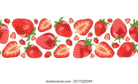 3d Realistic Vector Strawberry Border on White Background