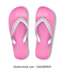 3d realistic vector summer flip flops shoes in blue color for woman.