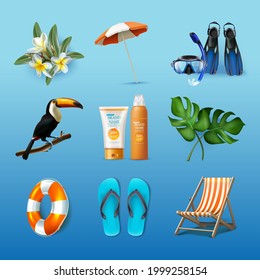3d realistic vector summer icons.