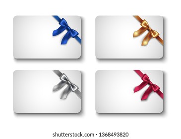 3d realistic vector template with colorful ribbons  and bow for your gift card.