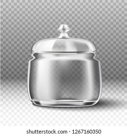 3d realistic vector transparent glass bottle jar isolated on transparent background.