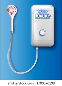 3d realistic vector water heater on blue background.
