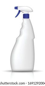 3d realistic vector white bottle of window spray. Kitchen utensils and washing products. Isolated illustration on white.