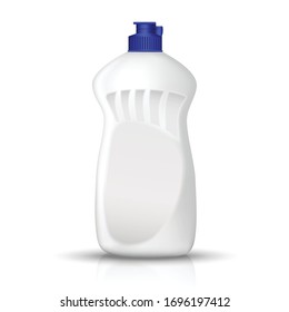 3d realistic vector white bottle of dish washing liquid. Kitchen utensils and washing products. Isolated illustration on white.