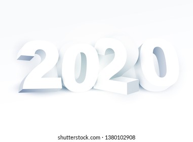 3d realistic vector white number 2020. Happy new year design concept. Minimalistic trendy illustration for branding banner, cover, poster, card.