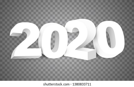 3d realistic vector white number 2020 on transparent background. Happy new year design concept. Minimalistic trendy illustration for branding banner, cover, poster, card.