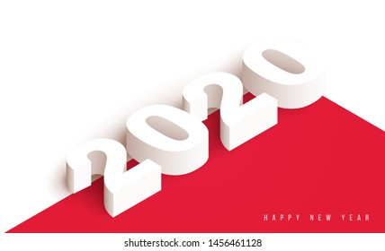 3d realistic vector white number 2020 in isometric view. Happy new year design concept. Minimalistic trendy illustration for branding banner, cover, poster, card.