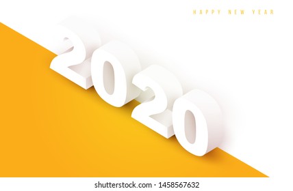 3d realistic vector white number 2020 in isometric view. Happy new year design concept. Minimalistic trendy illustration for branding banner, cover, poster, card.