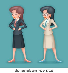 3d Realistic Vintage Businesswoman Character Icon Stylish Background Retro Cartoon Design Vector Illustration