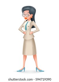 3d Realistic Vintage Businesswoman Character isolated Retro Cartoon Design Vector Illustration