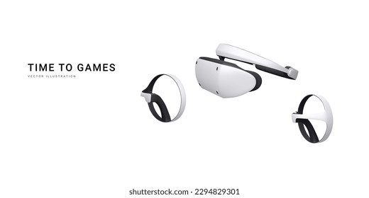 3d realistic virtual reality glasses and gaming controller isolated on white background. Welcome to metaverse concept. Vector illustration