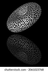 3D realistic volumetric torus with touring pattern. Cool modern abstract vector shape. Minimalism and minimal art print. Posters and covers.