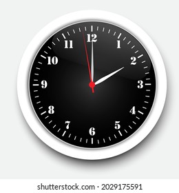 3d realistic wall clock. Watch symbol. Vector clock hanging on the wall. Vintage background. Vector illustration. Stock image. 