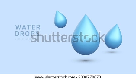 3d realistic water drops isolated on blue background. Vector illustration
