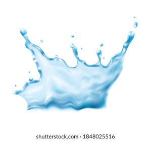 3D-realistischer Wassersplash-Set mit isoliertem Bild von Wasserspray mit Kanten und Tropfen auf unscharfem Hintergrund, Vektorgrafik