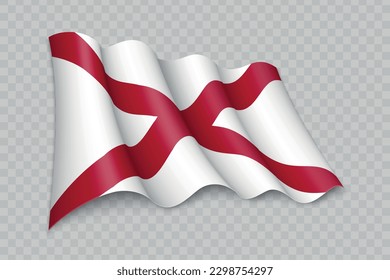 Die realistische 3D-Wellenflagge von Alabama ist ein Bundesstaat der Vereinigten Staaten auf transparentem Hintergrund