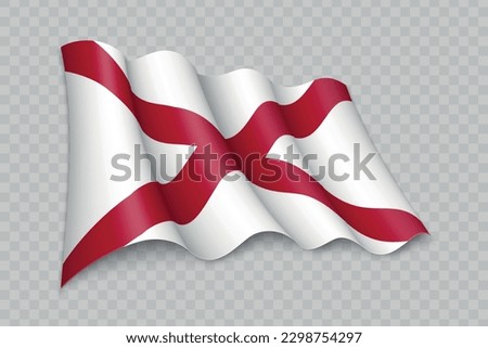 3D Realistic waving Flag of Alabama is a state of United States on transparent background