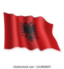 3D Realistic waving Flag of Albania on white background