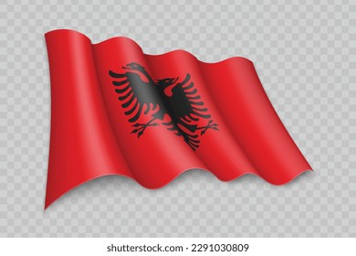 3D Realistic waving Flag of Albania on transparent background