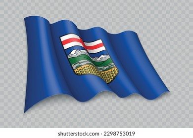 3D Realistic waving Flag of Alberta is a state of Canada on transparent background