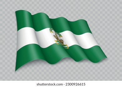 3D Realistic waving Flag of Andalusia is a region of Spain on transparent background