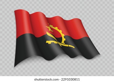 3D Realistic waving Flag of Angola on transparent background
