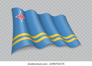 3D Realistic waving Flag of Aruba on transparent background