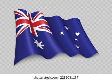 Bandera onduladora realista 3D de Australia sobre fondo transparente