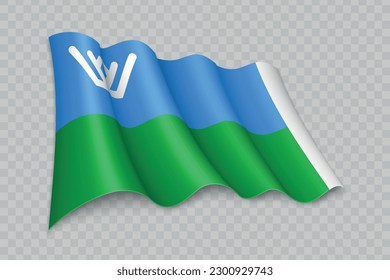 3D Realistic waving Flag of Khanty–Mansi Autonomous is a region of Russia on transparent background