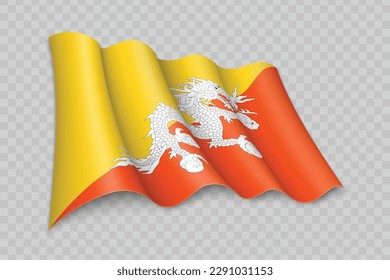 3D Realistic waving Flag of Bhutan on transparent background