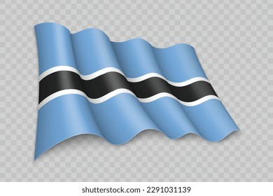 Bandera onduladora realista 3D de Botsuana con fondo transparente