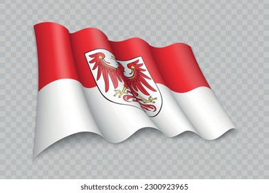 3D Realistic waving Flag of Brandenburg is a state of Germany on transparent background