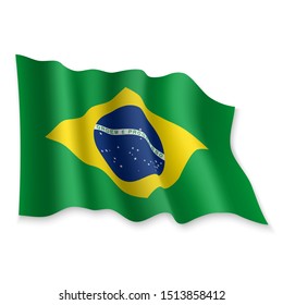 3D Realistic waving Flag of Brazil on white background