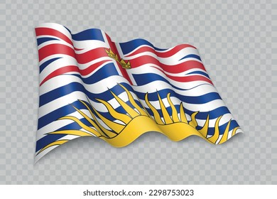 3D Realistic waving Flag of British Columbia is a state of Canada on transparent background