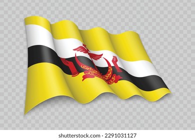3D Realistic waving Flag of Brunei on transparent background