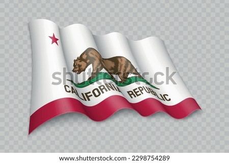 3D Realistic waving Flag of California is a state of United States on transparent background