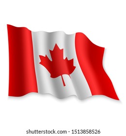 3D Realistic waving Flag of Canada on white background