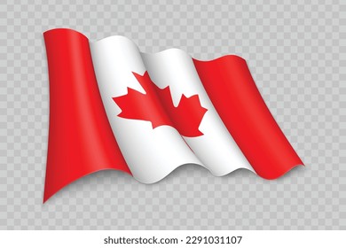 Bandera ondulante realista 3D de Canadá sobre fondo transparente